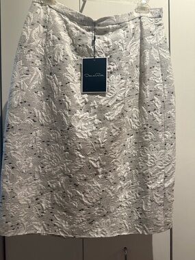 Oscar de la Renta Cream Textured Floral Pencil Skirt